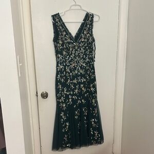 Adrianna Papell Green Floral Midi Dress